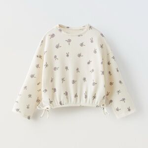 NWT Zara 18-24m floral waffle weave knit long sleeve shirt top with bows